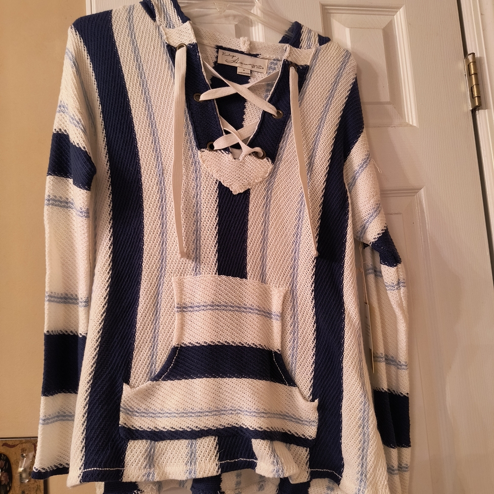 Vintage Havana Blue and White Striped Hoodie